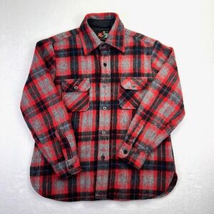Vintage 70's King Arthur Plaid Wool Linen Blend Flannel Shirt Jacket Large Retro